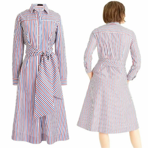 J. Crew Dresses J Crew Long Sleeve Striped Shirt Dress Size 4 Tie